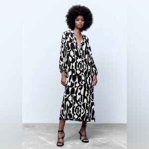 Zara Monochrome Long Sleeve Dress